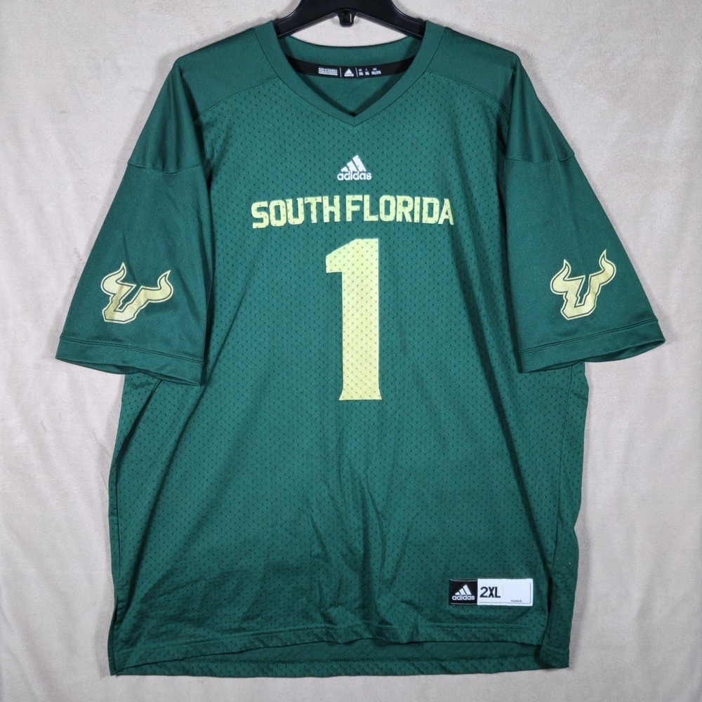 Adidas USF South Florida Bulls Football Player Issued Jersey Green Mens 2XL #1